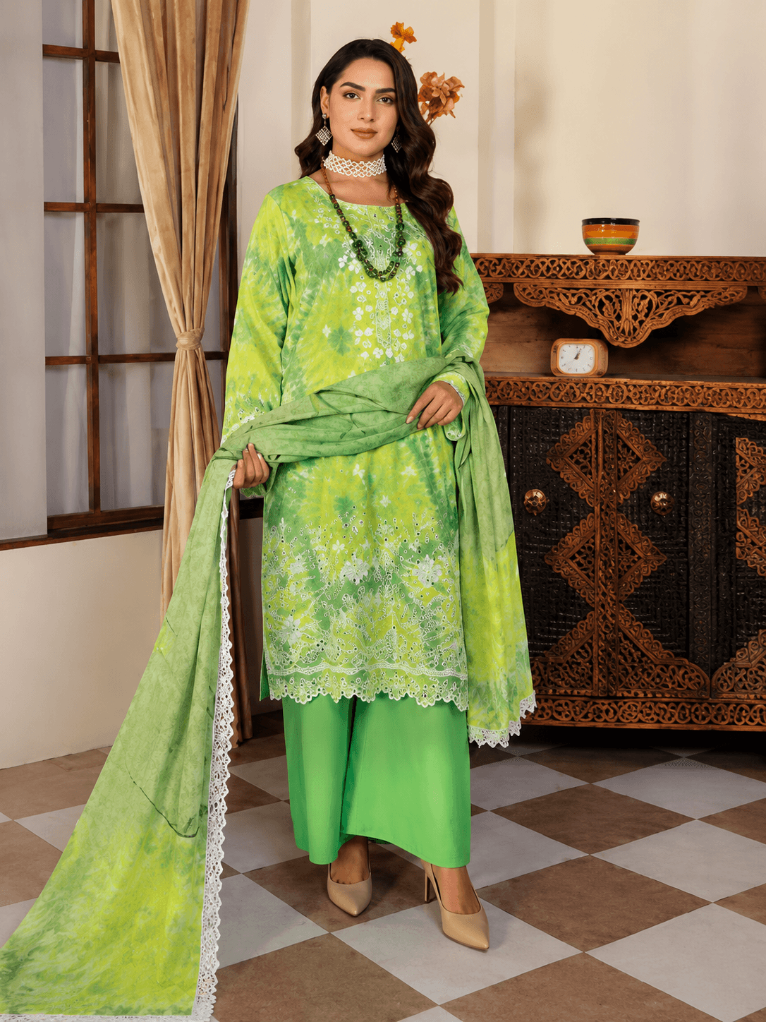 Bradford.Premium Lawn Digital Print embroided Shirt with Diamond milky Lace Dupatta