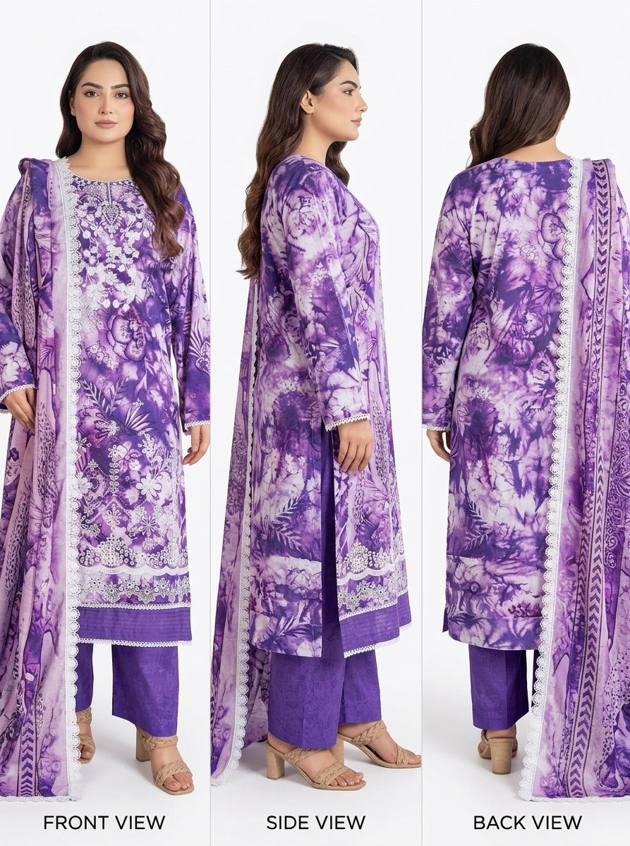 Laiba.Premium lawn digital print embroided unstitch