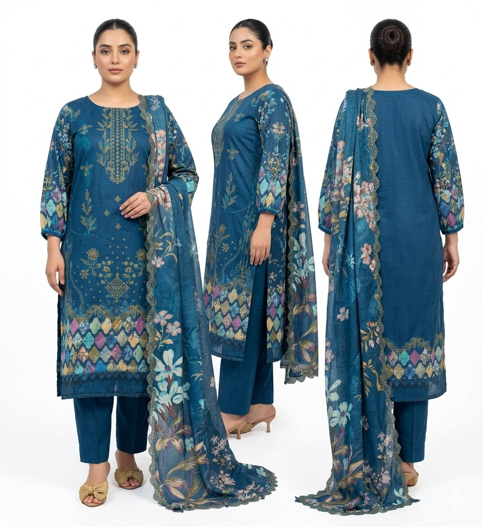 Ayeza.3pc .embroided unstitch