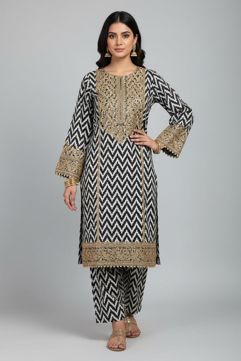 Xig xag all over lawn print2 pc