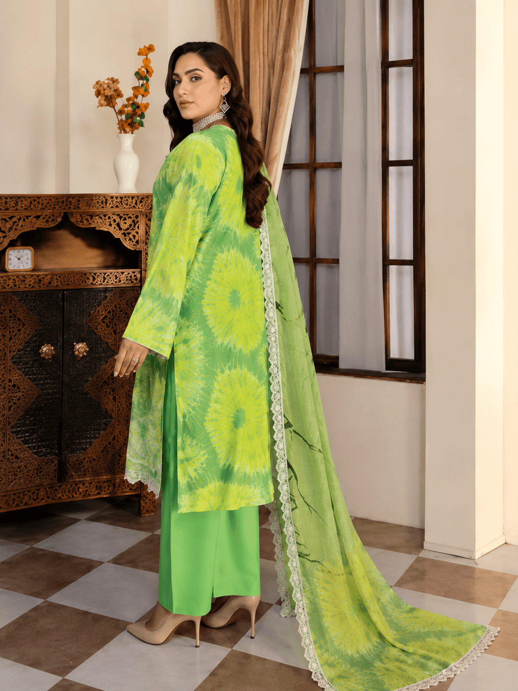 Bradford.Premium Lawn Digital Print  embroided Shirt with Diamond milky Lace Dupatta