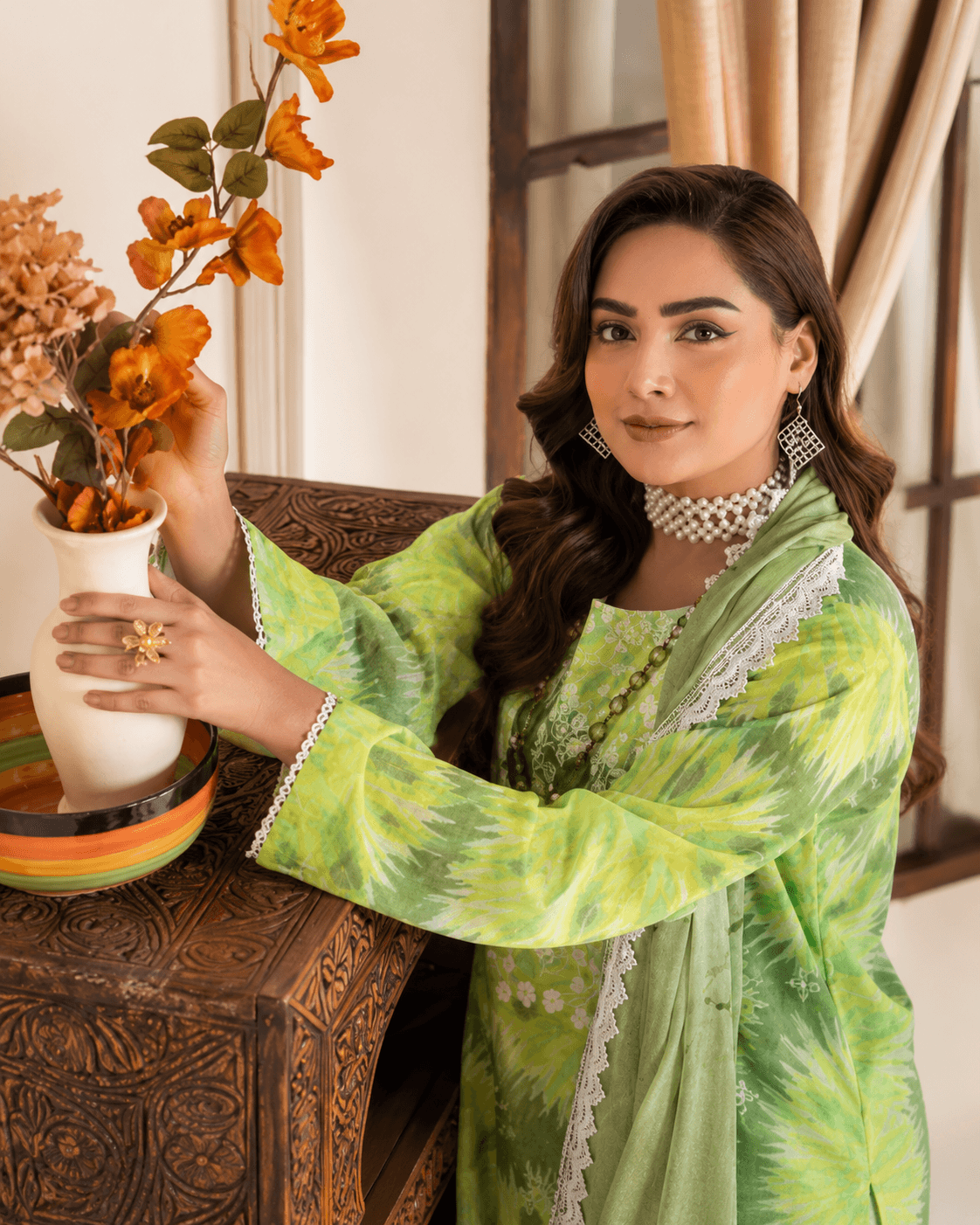 Bradford.Premium Lawn Digital Print  embroided Shirt with Diamond milky Lace Dupatta