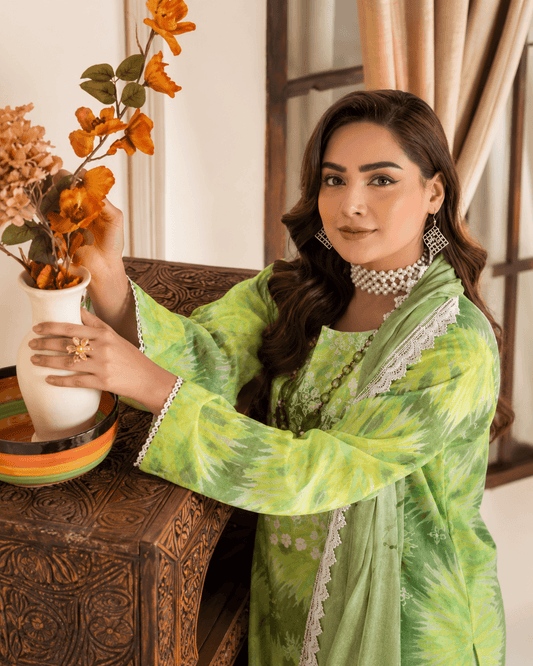Bradford.Premium Lawn Digital Print  embroided Shirt with Diamond milky Lace Dupatta