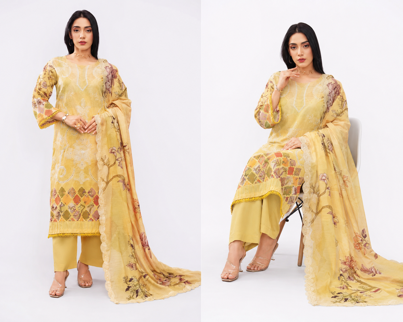 Ayeza collection.Premium Airjet Slub Lawn Digital Print Daman Embroidered