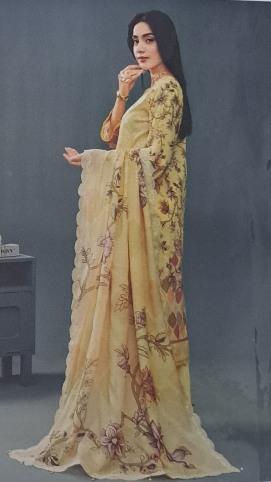 Ayeza collection.Premium Airjet Slub Lawn Digital Print Daman Embroidered