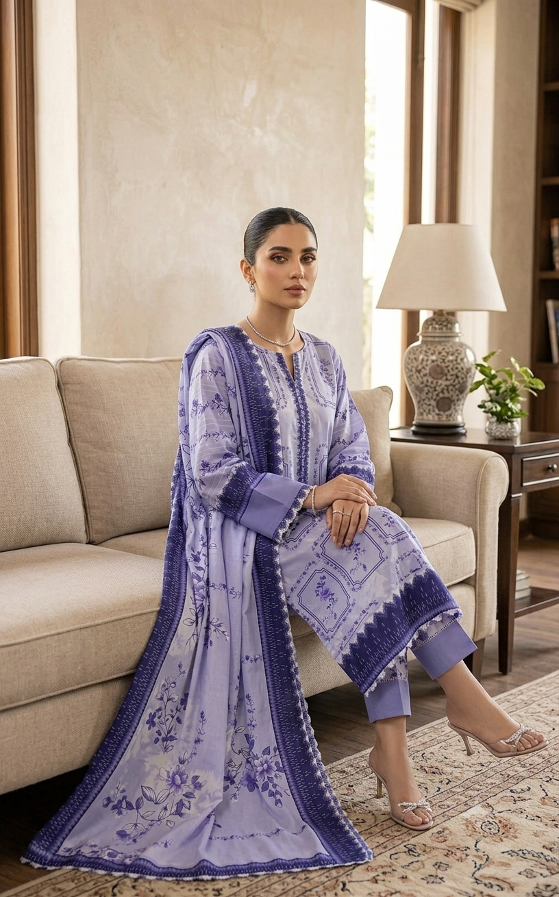 Three piece unstitch lawn