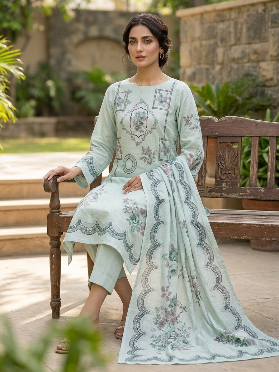 Laiba 3 piece unstitch printed lawn