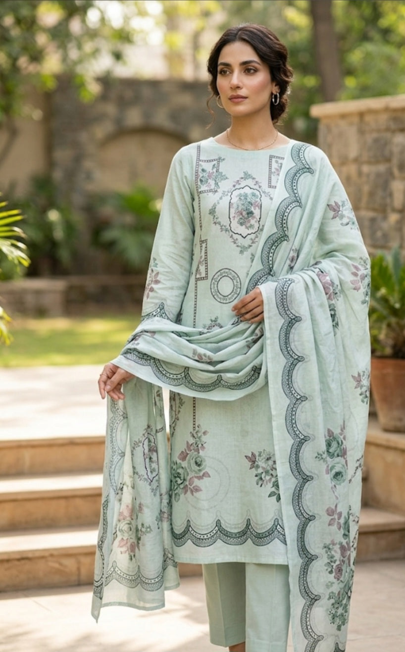 Laiba 3 piece unstitch printed lawn