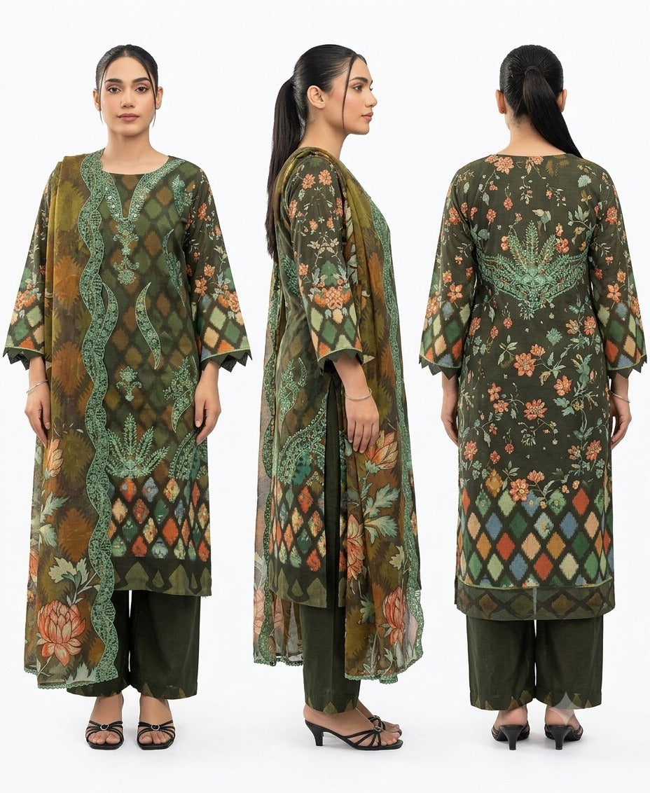 Ayeza.Premium airjet lawn 3pc digital printed embroided.unstitch
