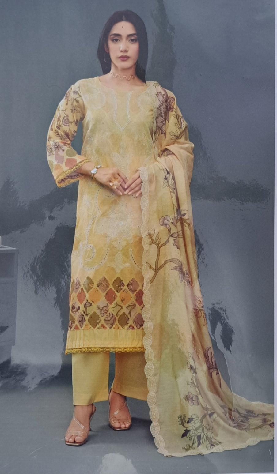 Ayeza collection.Premium Airjet Slub Lawn Digital Print Daman Embroidered