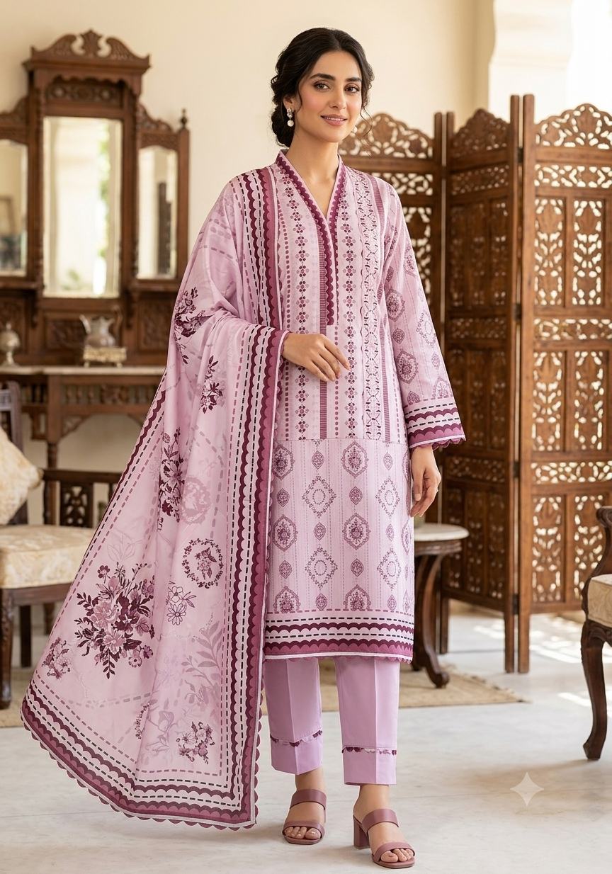 3 piece unstitch printed lawn