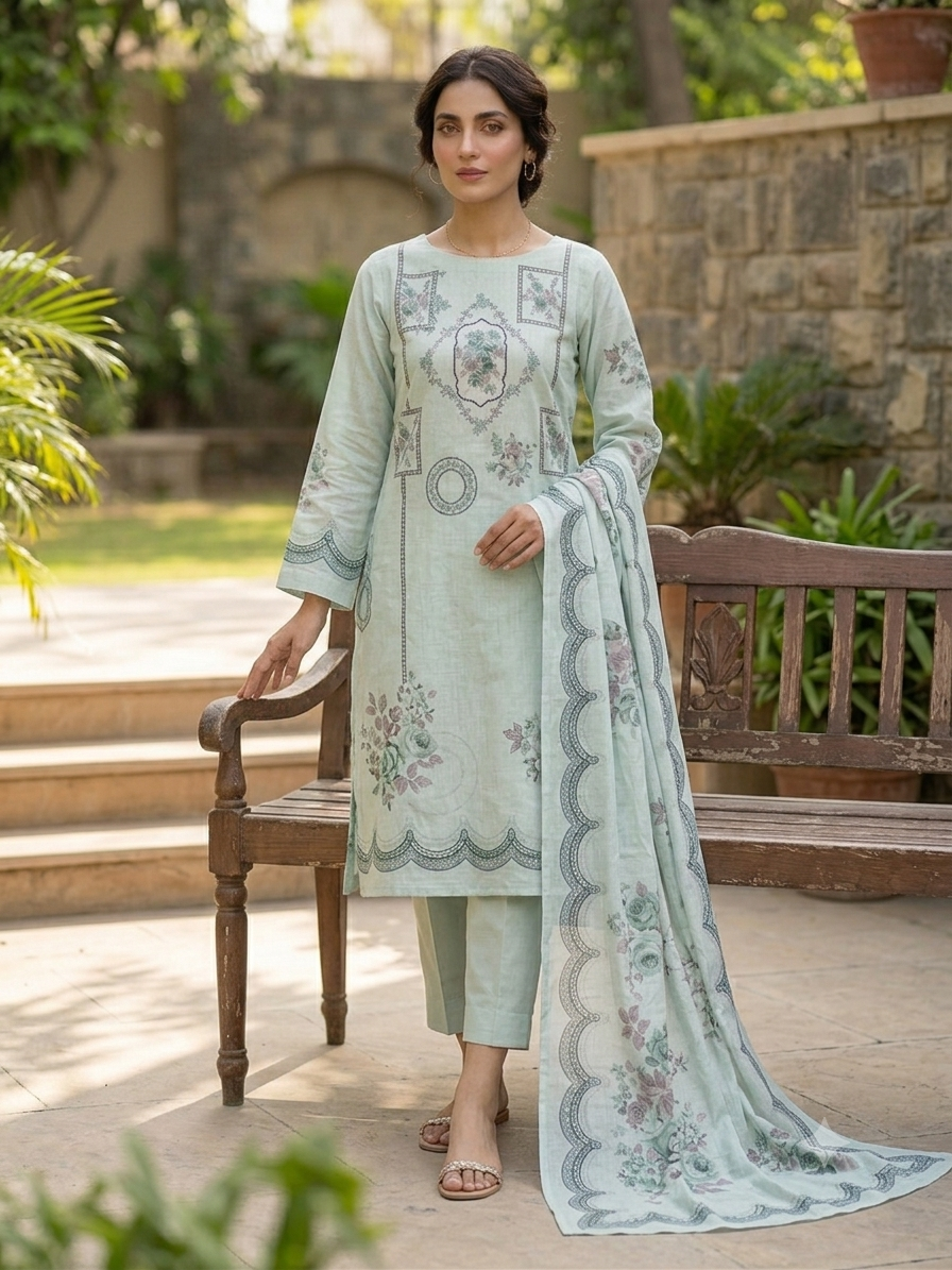 Laiba 3 piece unstitch printed lawn